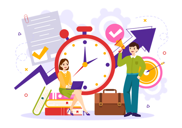 Time Management and Productivity Clock Illustration